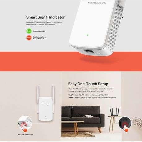 Mercusys - ME30 AC1200 Wi-Fi Range Extender with Dual Band and Fast Ethernet - Mercusys - ME30 AC...