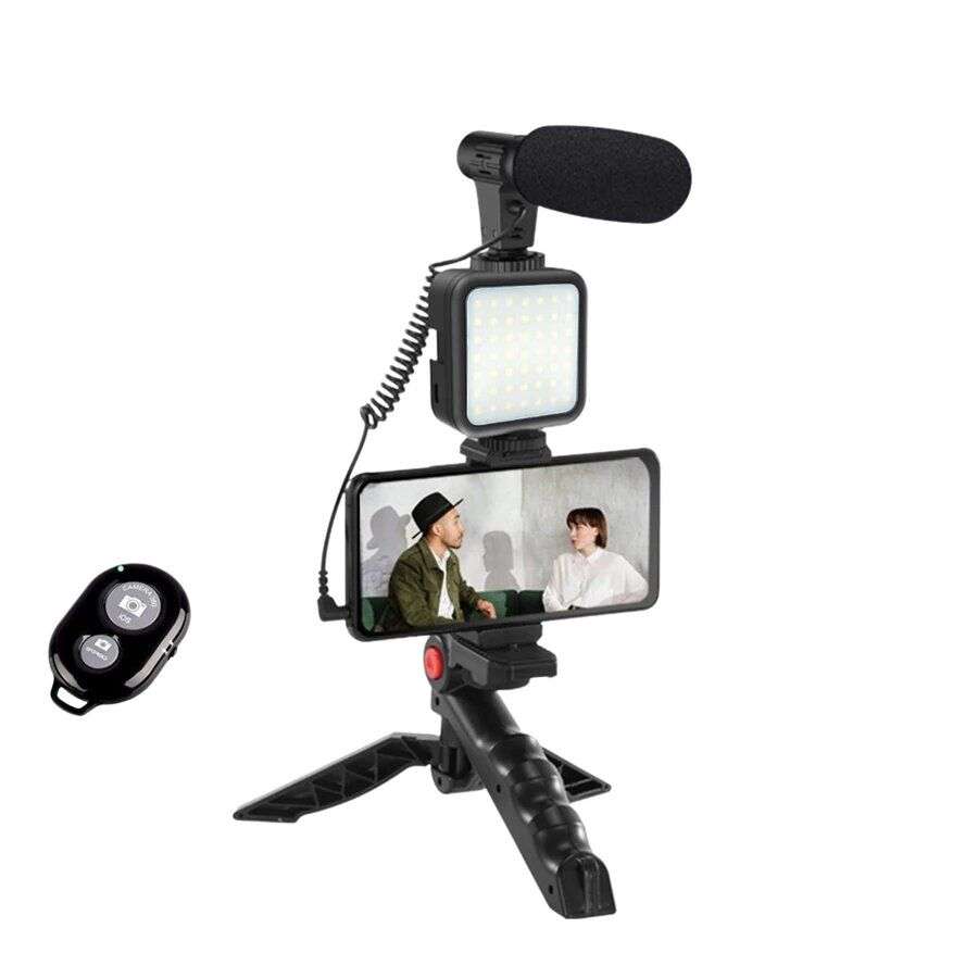 Vlogging Kit with Tripod LED Video Light & Phone Holder plus Microphone & Remote [TIKTOK YOUTUBE]
