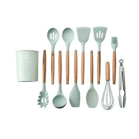 Cooking Utensil Set 11 Piece with Holder - Green
