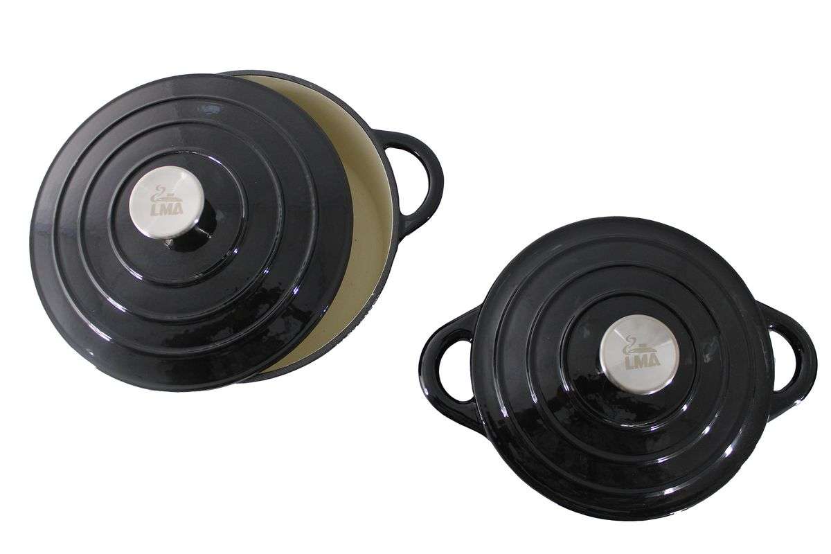 LMA 7 piece Cast Iron Dutch Oven Cookware Set - Black