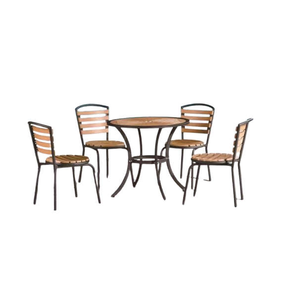 4 Seater Wooden Outdoor Patio Dining Set with Metal Frame - Garden Table & 4 Chairs