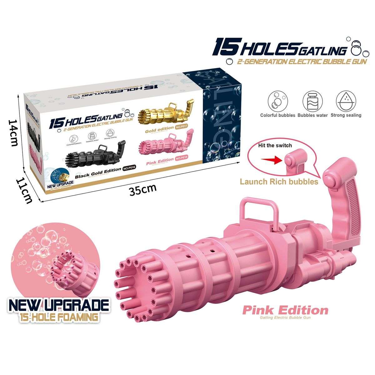 JB LUXX 38cm 15 HOLE Gatling Electric Bubble Machine - Pink Gun(Second hand)