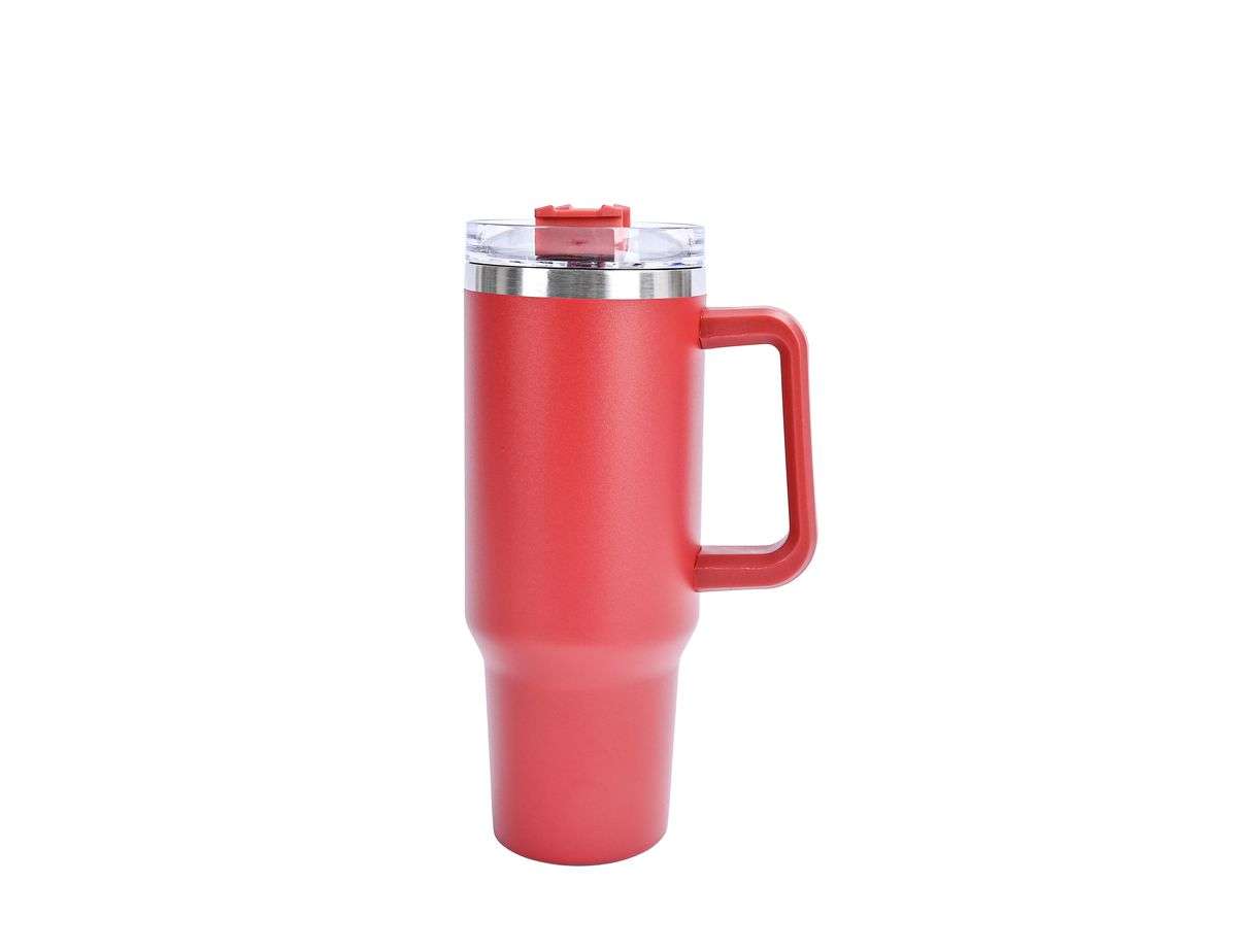 Red Tumbler With Handle and Straw - 1200ml