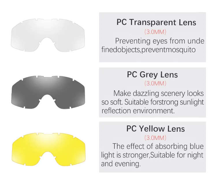 Tactical Goggles with 3 Interchangeable Lens - Black