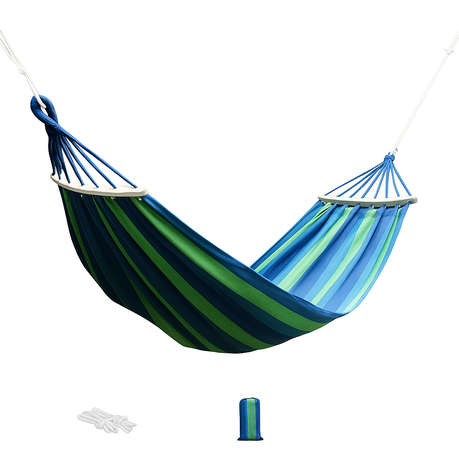 Single Person Hammock with Curved Wooden Bars & Storage Bag