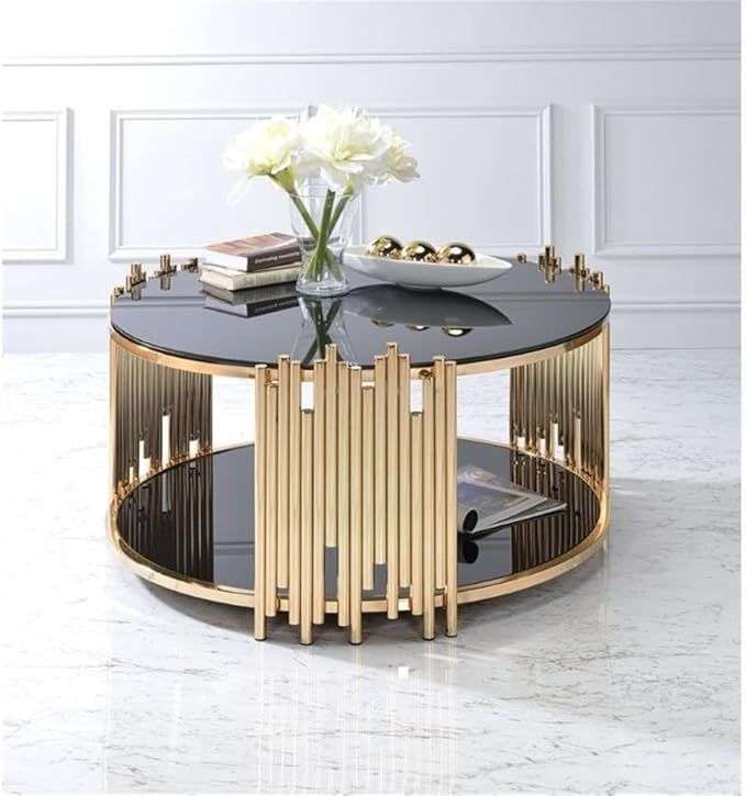 Coffee Tables - Rounded Tempered Glass Top- Gold Colour