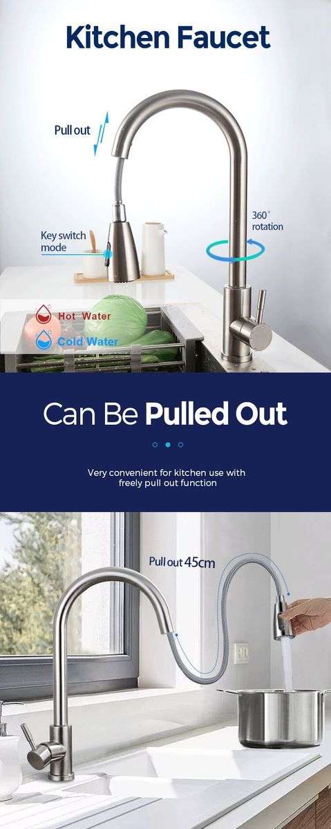 304 Kitchen Pull-out Faucet Retractable Rotating Faucet