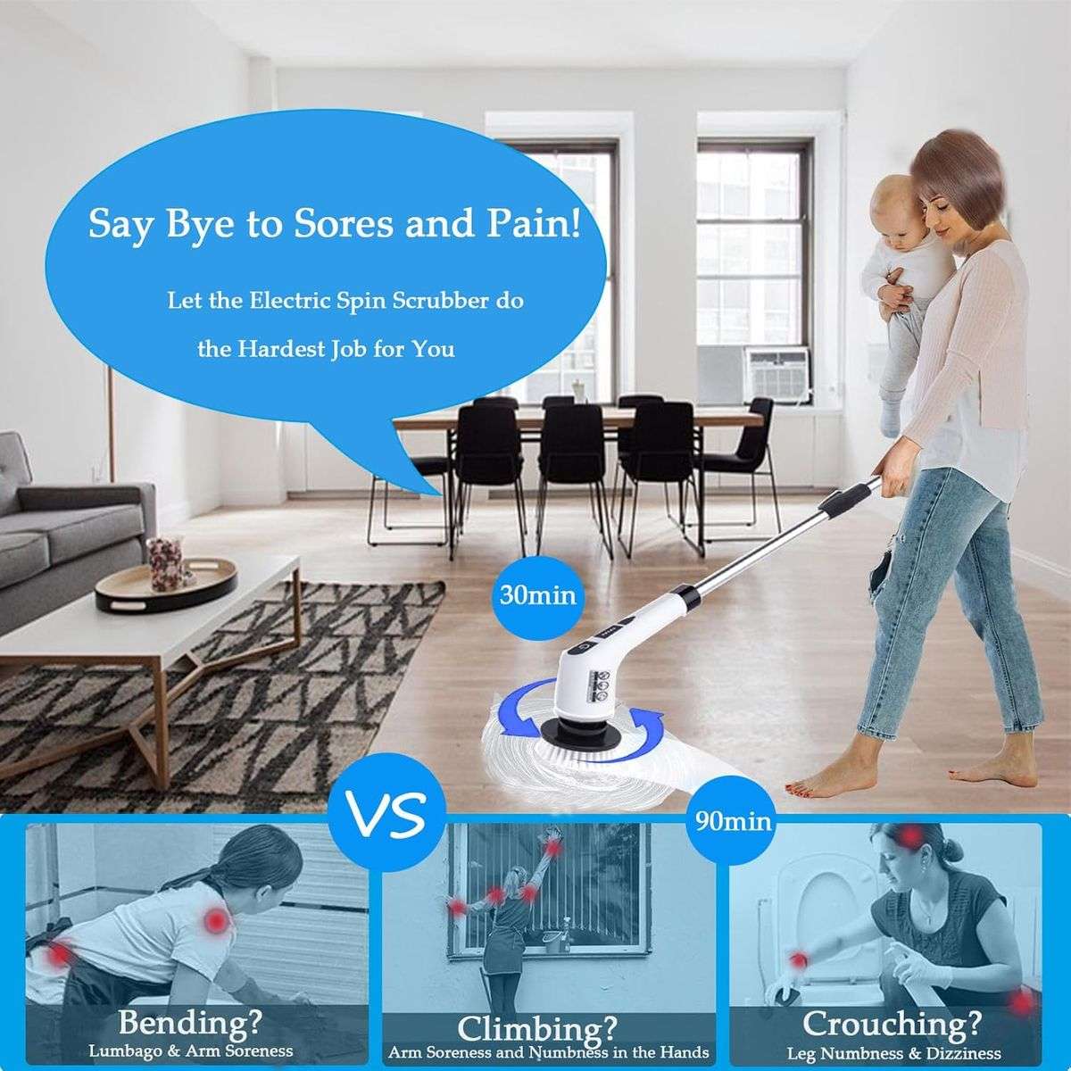 8 in 1 Rechargable Multifunctional Cordless Retractable Handheld Cleaning Brush