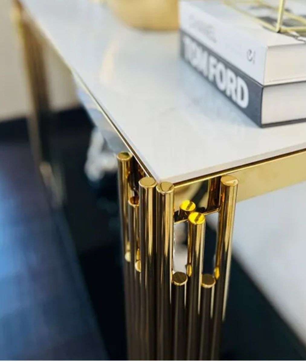 Server/Console Table - Stainless Steel Frame - Faux Marble Top-Gold or Silver