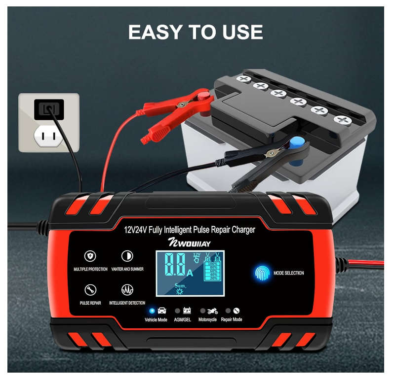 Auto Battery Charger Red Automatic 8A 12V 24V