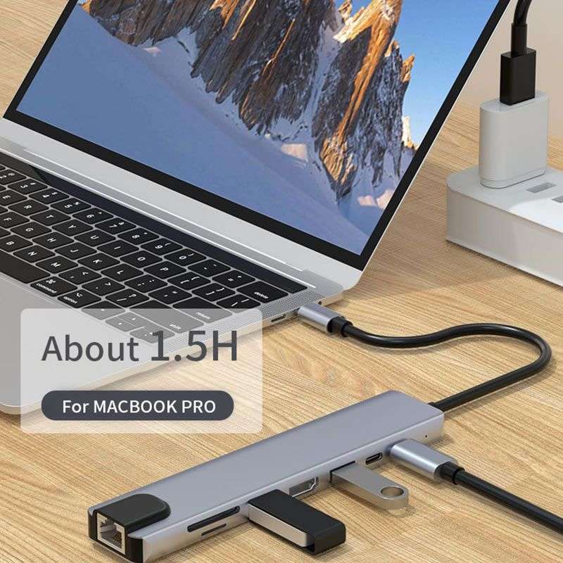Multi-functional 8-in-1 USB-C Adapter Hub Docking Station -Type C Interface