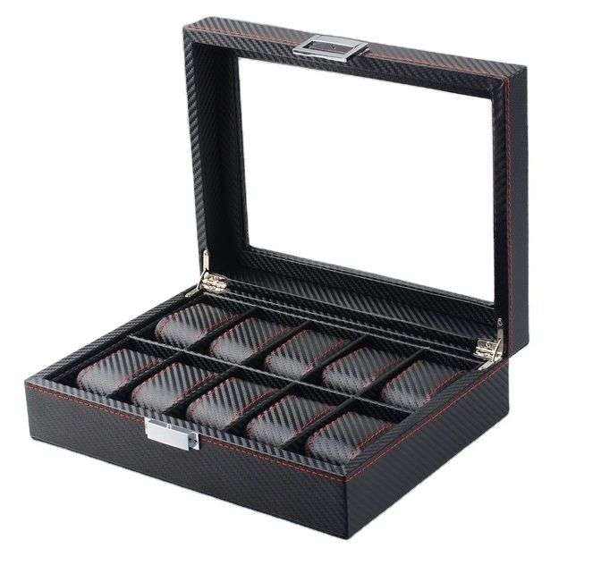 Jack Brown Luxury 10-Slot Leather Watch Display Box - Black (READ DESCRIPTION)