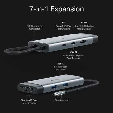 Tp-Link - UH7020C USB Type-C 7-in-1 Hub, 1xHDMI+1xSD+1xmicroSD+1xPD+1xTypeC/A - Tp-Link - UH7020C...