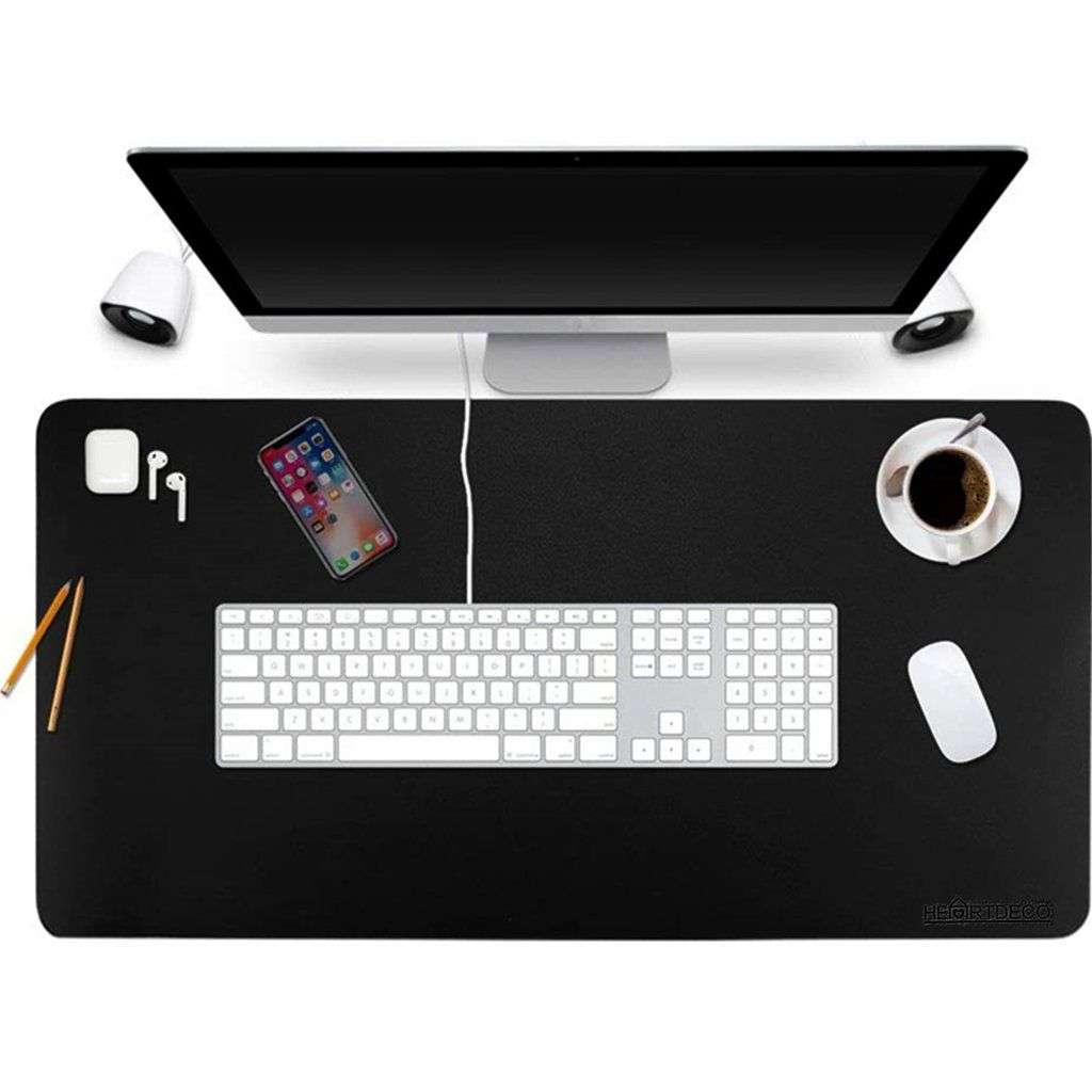 90x45cm Double Side PU Leather Office  Computer Mouse Keyboard Table Cushion BLACK