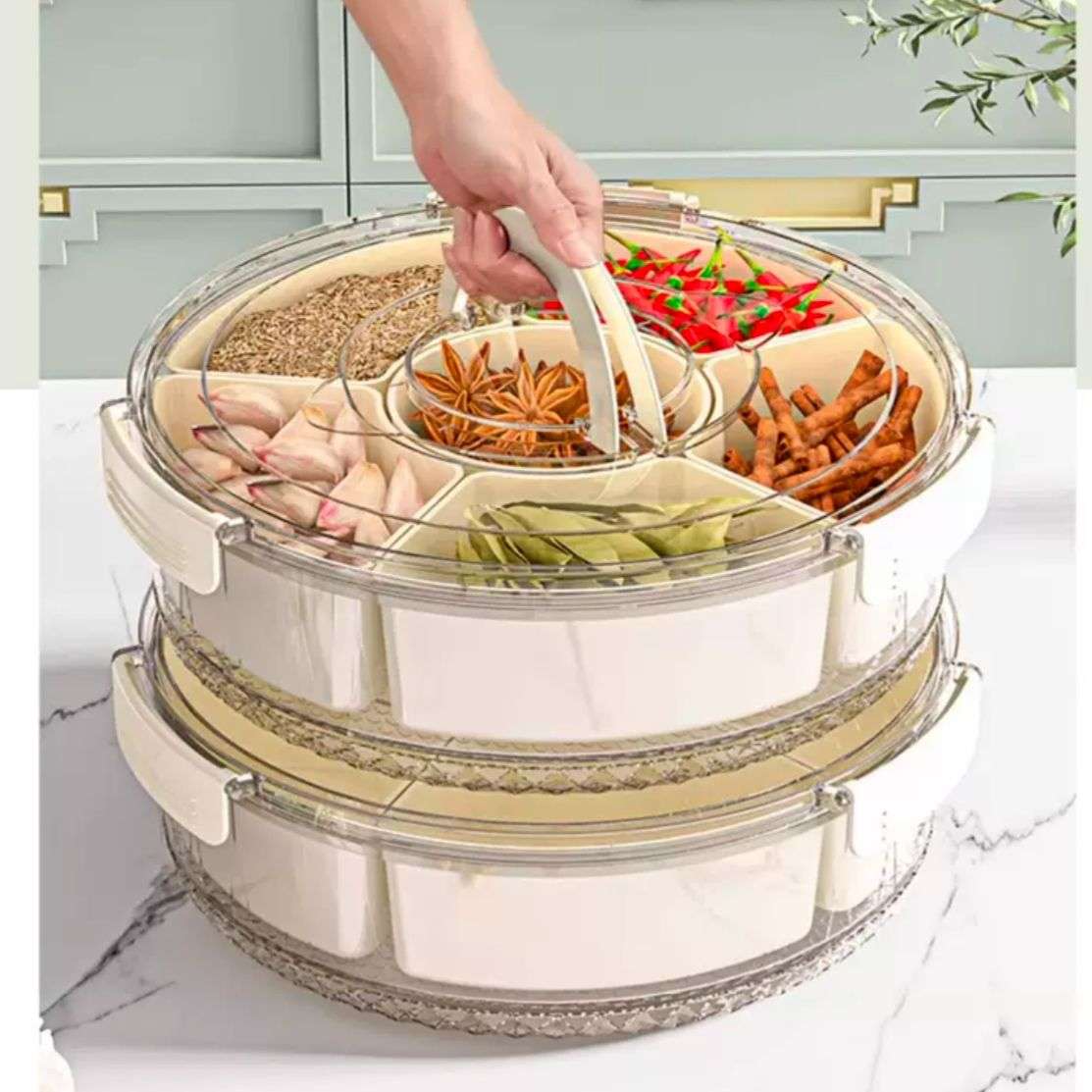 6 Compartments Spinning Food Storage Container Organizer