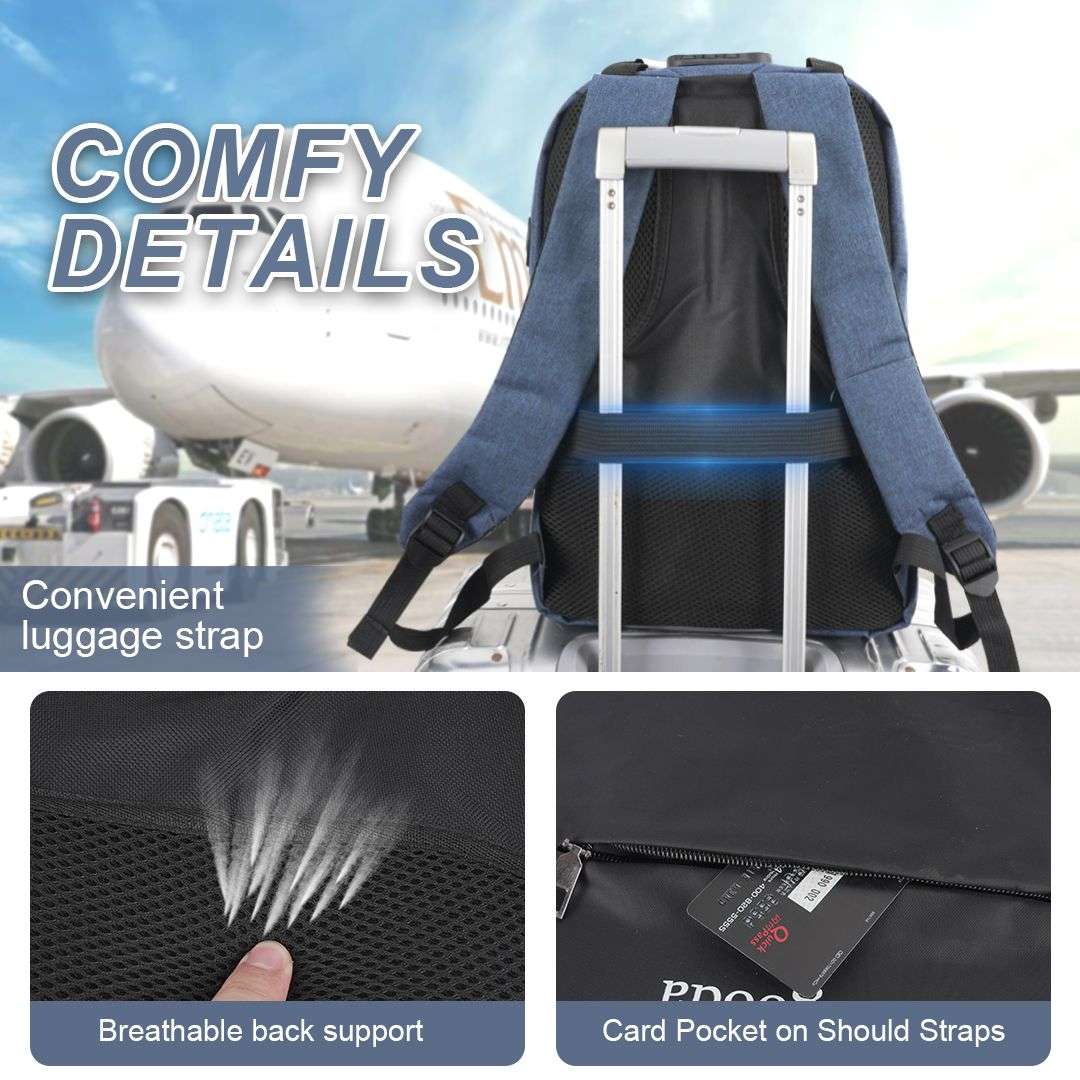 Anti-theft Travel Backpack Laptop School Bag with USB Charging Port - Navy Blue