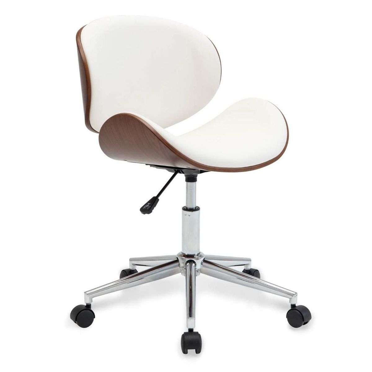 Ergonomic U-type Backrest Wood 360° Swivel Office Chair With Gas lift - White Colour