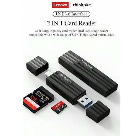 Lenovo - TC101 - 2-in-1 SD Card Reader and USB-C Adapter - Black