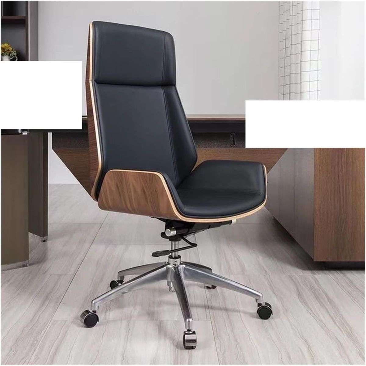 Office Chairs - Executive Brown Wooden Base Microfiber Leather Top - Black Colour