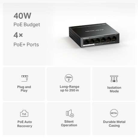 Mercusys - MS106LP 6-Port 10/100Mbps Desktop Switch with 4-Port PoE+ - Mercusys - MS106LP 6-Port ...