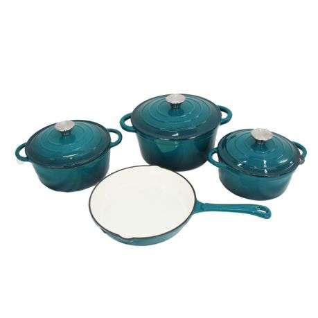 7 Piece Cast Iron Dutch Oven Cookware Pot Set - Teal