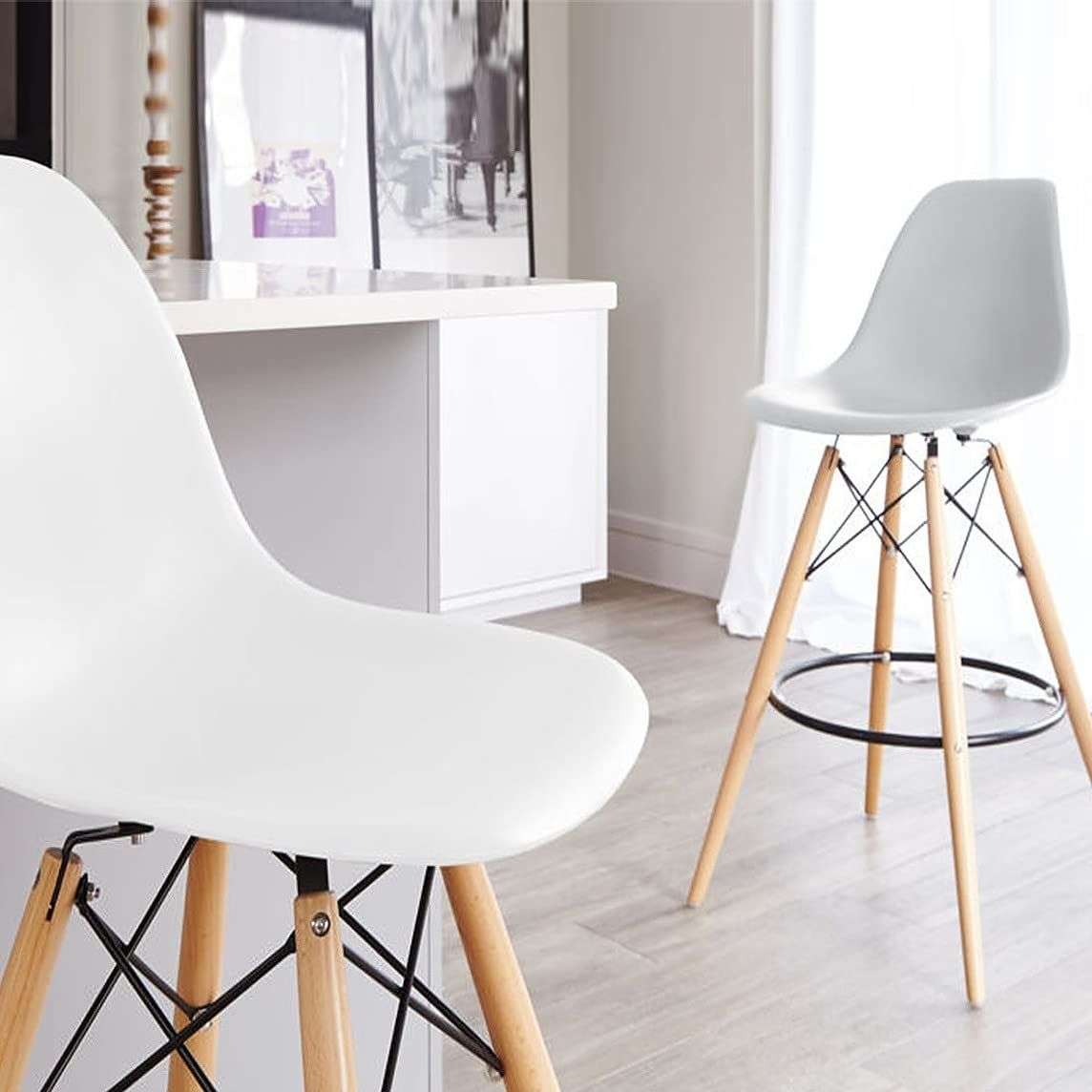 Bar / Kitchen Stools - Wooden Leg - Set of Two - White