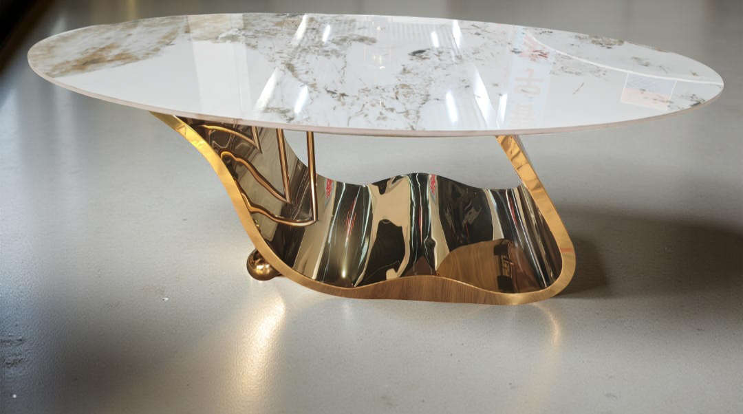Luxury Modern Coffee Table Set - Marble Top and Gold Base - 2 Piece
