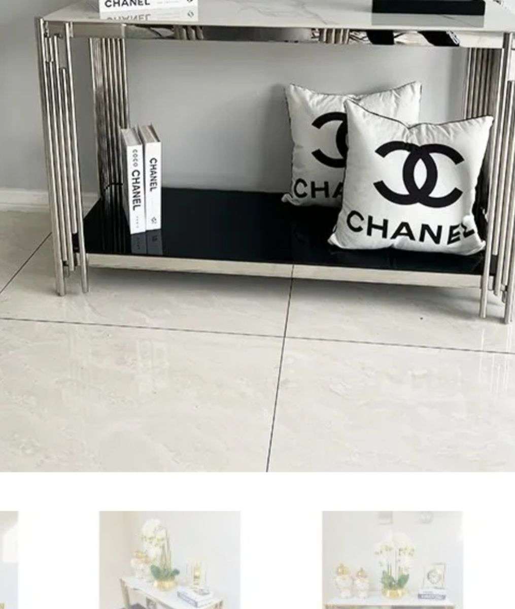 Server/Console Table - Stainless Steel Frame - Faux Marble Top-Gold or Silver