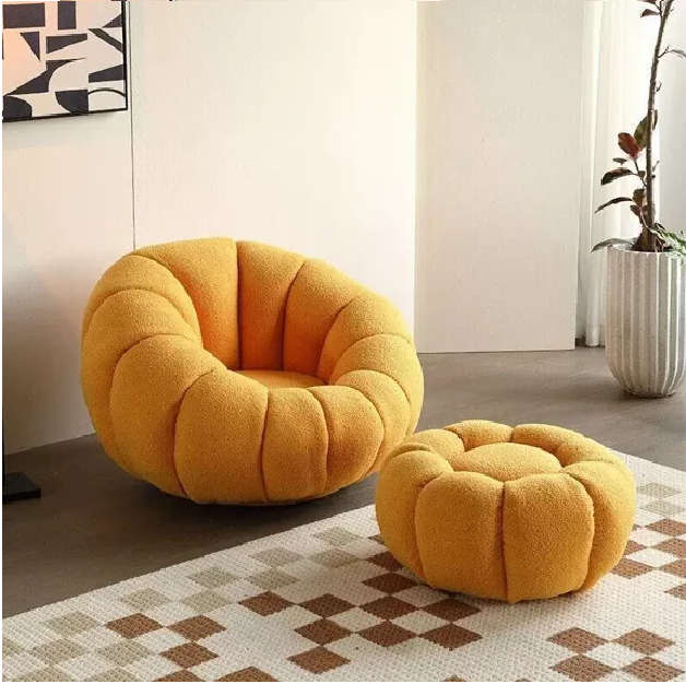 Modern Velvet pumpkin chair with matching ottoman-Grey, Orange or White