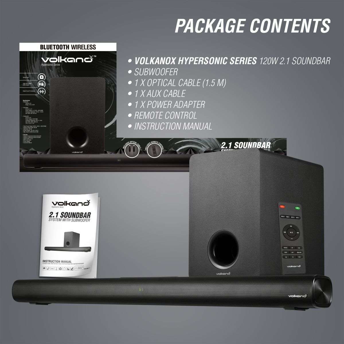 VolkanoX Hypersonic Series 120W 2.1 Soundbar with Remote Control