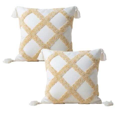 Decorative Set of 2 Boho Tufted Throw Pillow Covers with Tassels