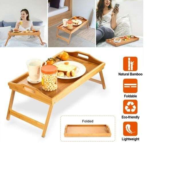 Bamboo bed tray with foldable legs