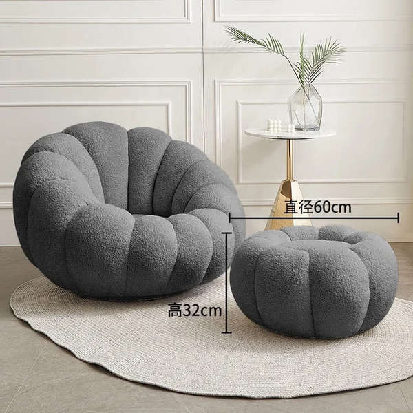 Modern Velvet pumpkin chair with matching ottoman-Grey, Orange or White
