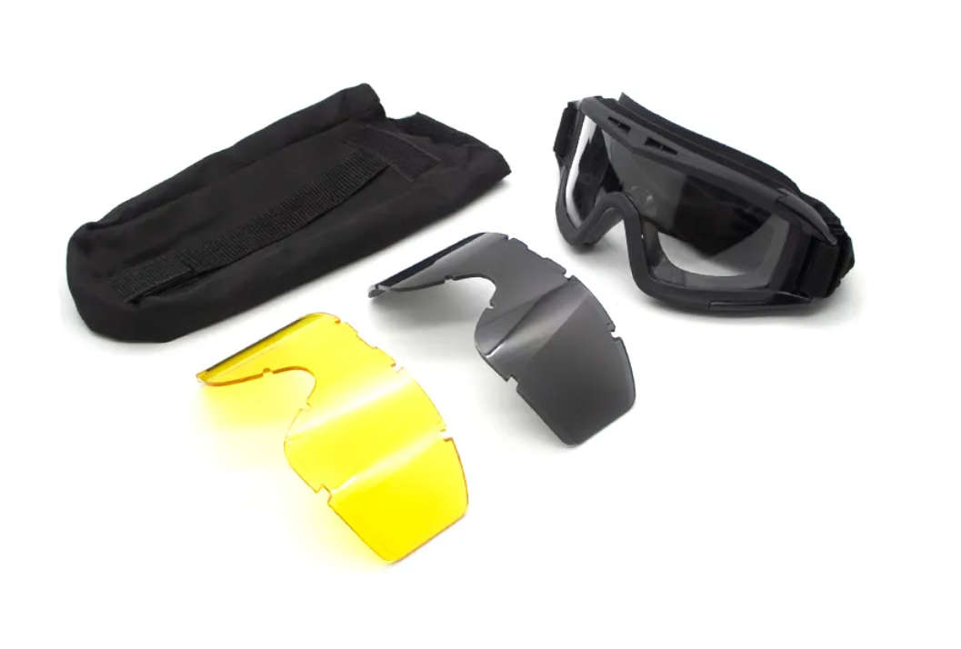 Tactical Goggles with 3 Interchangeable Lens - Black