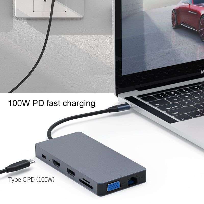12 IN 1 USB C HUB Type-c To Dual HDMI-compatible Display Docking Station