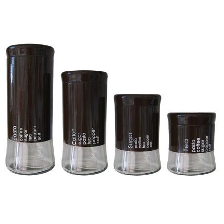 4 Piece Decadent Glass Jar Canister Set - Coffee Sugar Tea & Pasta - Brown (PLEASE READ DESCRIPTION)