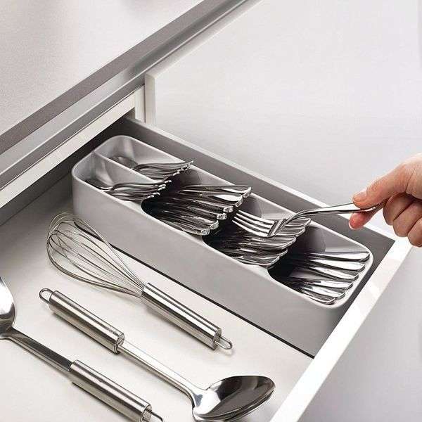 Smart Kitchen Cutlery Drawer Organizer Spoon Fork Storage Tray-Grey