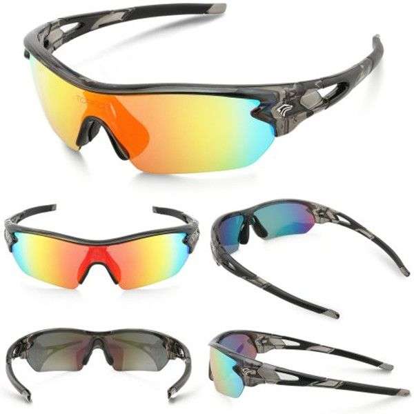 POLARIZE UV400 Sports Sunglasses with 5 Interchangeable Lenses with Carry Case - Black