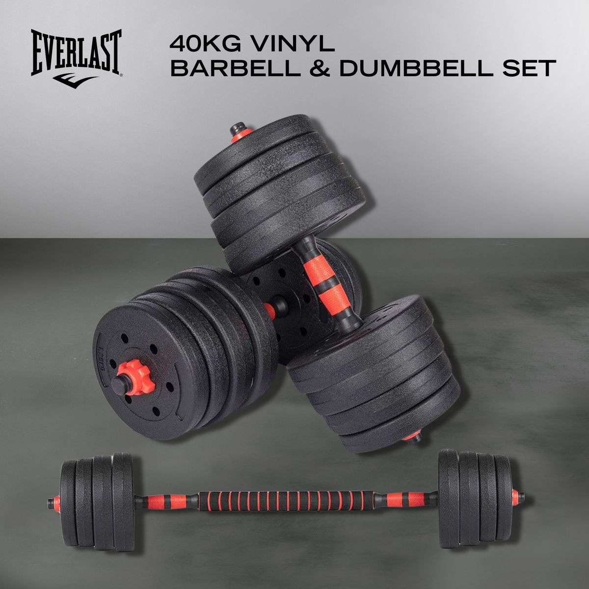 Everlast 40KG Vinyl Barbell & Dumbbell Set