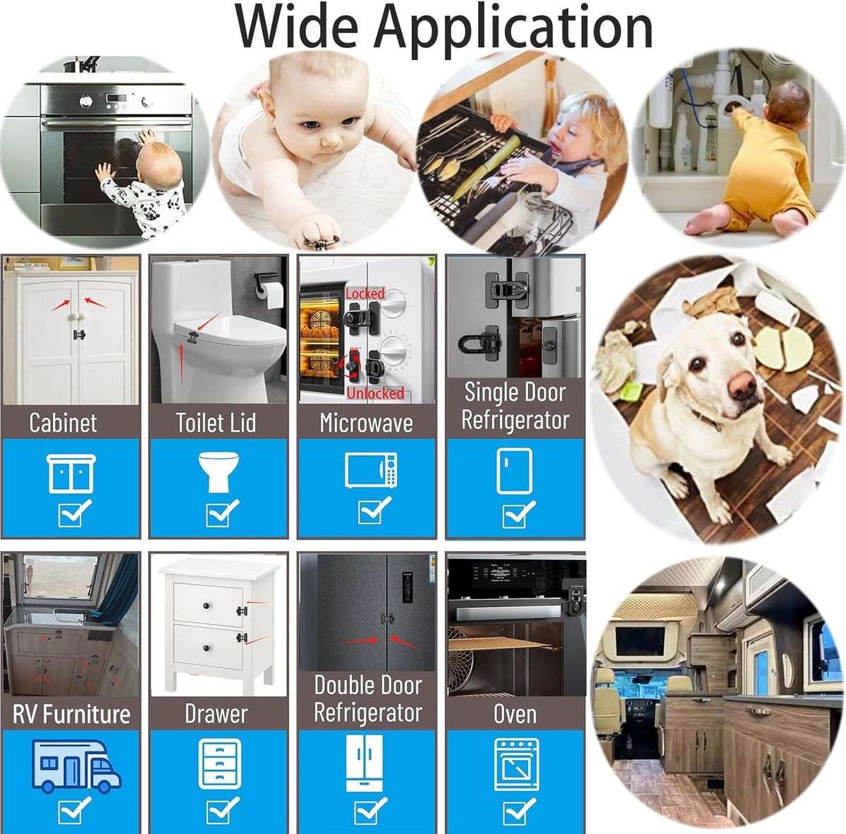 Lock Baby Proofing for Cabinet Door Drawer 2 pieces - grey