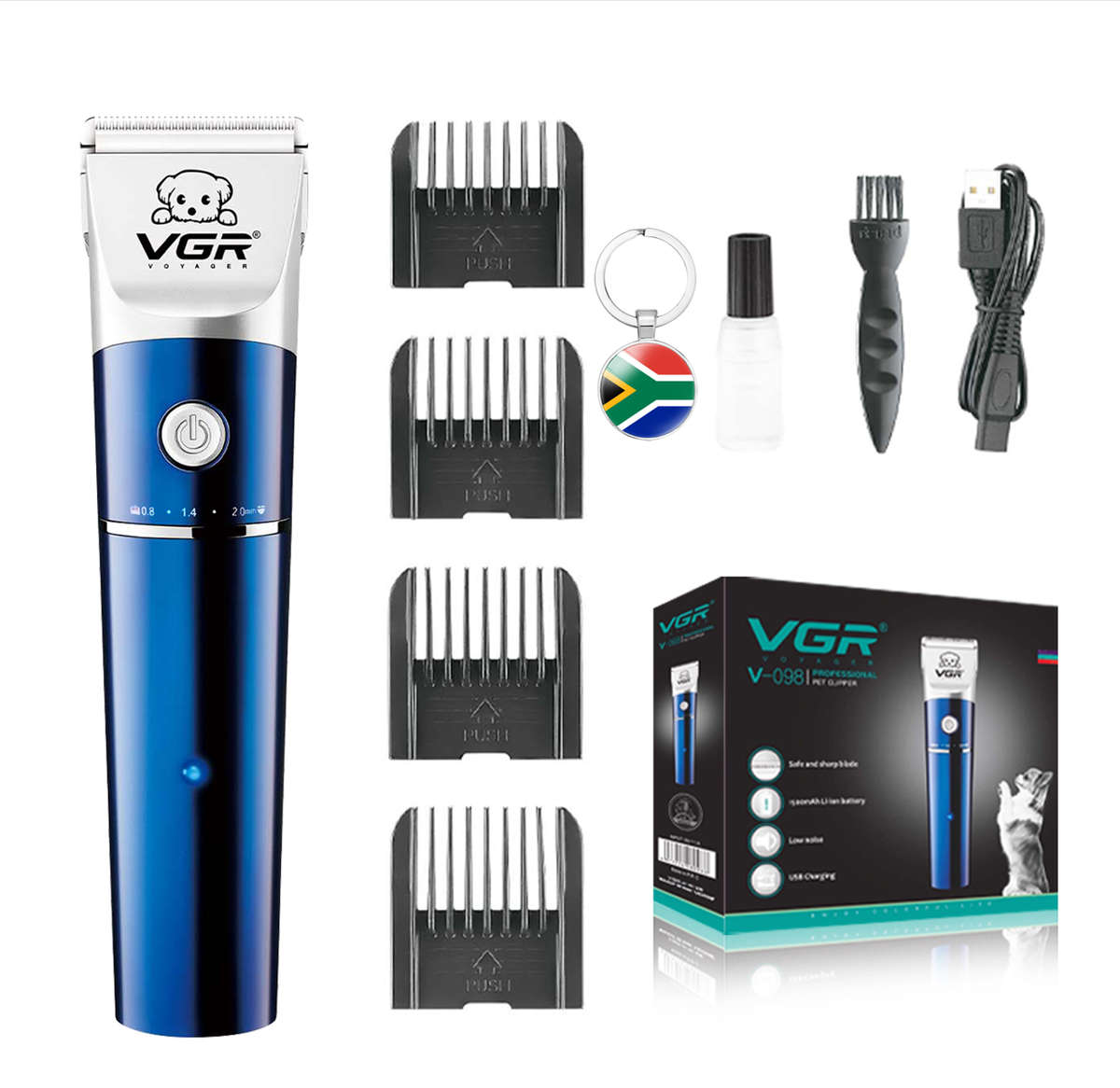 VGR Pet Hair Trimmer Clipper: 4-Comb Set with Ceramic Blade & Free Key Ring