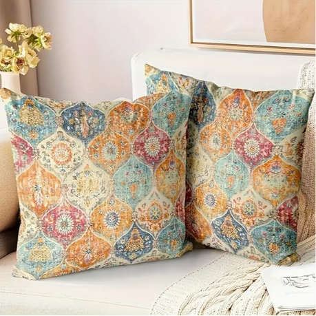 Plush Bohemian Style Throw Pillow Covers Set of 2