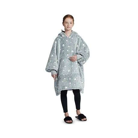 Kids Age 6 to 12 year old Glow in the Dark Hoodie / Blanket Jacket - Grey