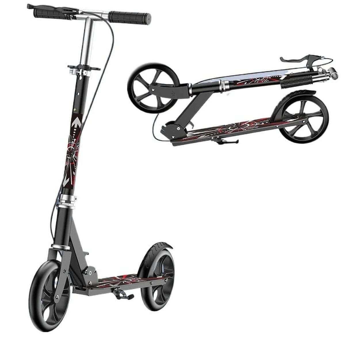 Foldable Aluminum Scooter with Adjustable Handlebar - Black