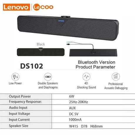Lenovo Lecoo - DS102 - Desktop Bass Speaker With 3D Stereo Sound - Black