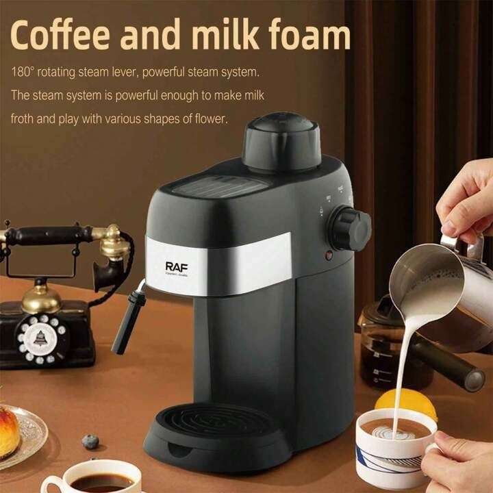 RAF 800W Italian 3.5-bar Coffee Maker with Milk Steamer