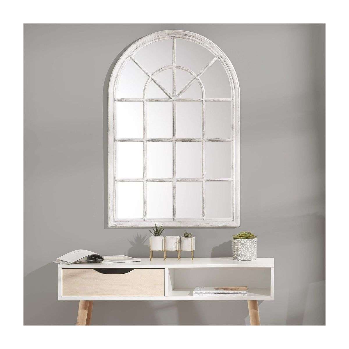 Wooden Arched Wall Mirror - 70cm