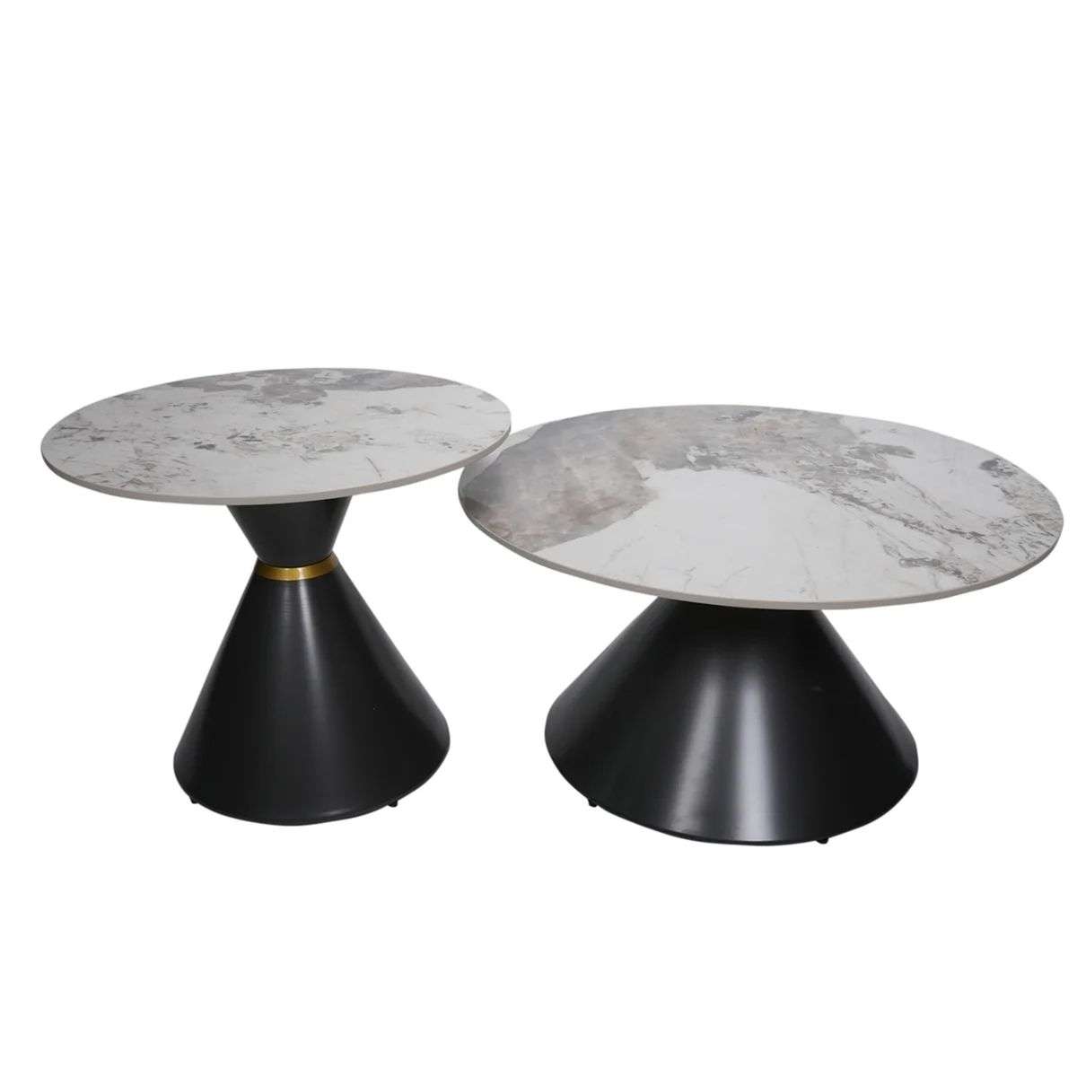 Metal Base and Marble Glass Top Coffee Table Set - 2 Piece Set