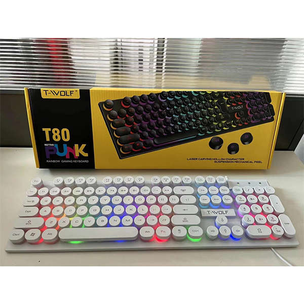 T-Wolf T80 Punk Retro Rainbow Gaming Keyboard