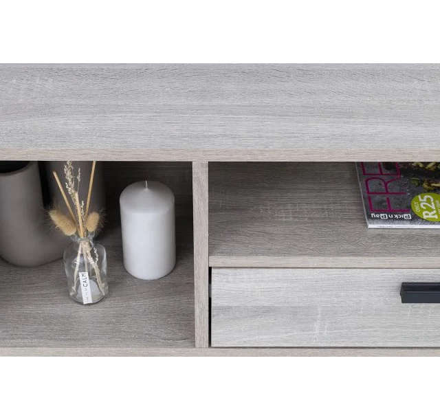 Modern TV Unit with Hinged Storage Door & Open Shelves - MDF Superwood -Napa